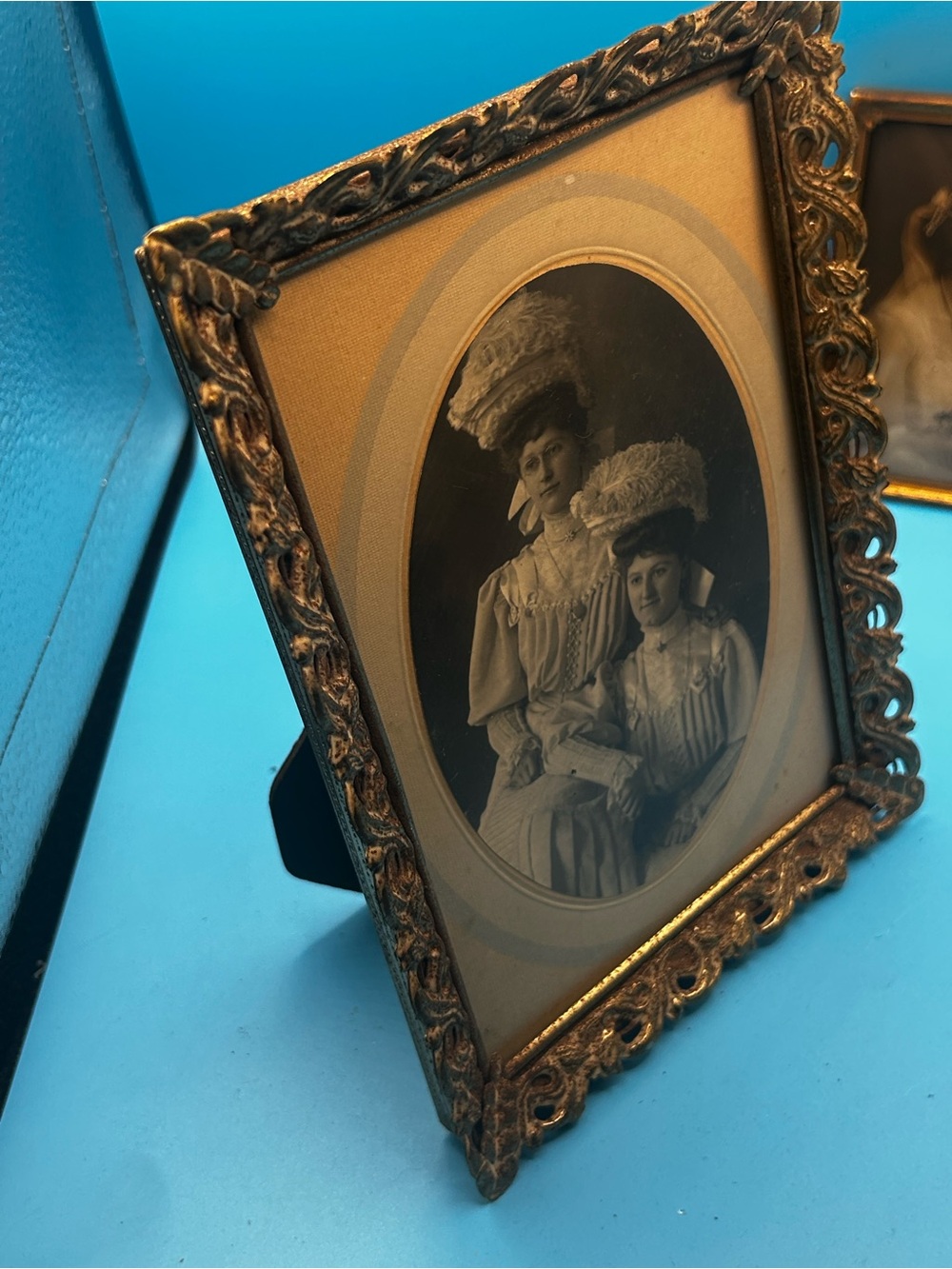 Ornate Gold Photo Frame with Easel Back - Gold rusted patina